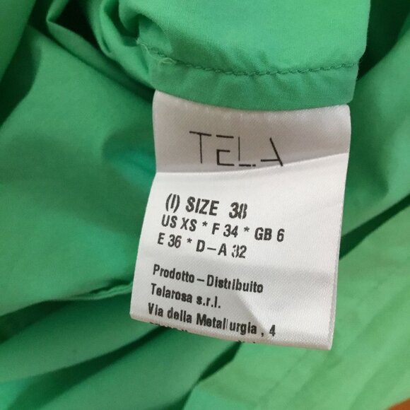 TELA Italy Green 100 Cotton Architectural Sleeve Dress IT38 S Pockets Minimalist - Picture 7 of 7